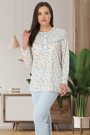 Patterned Plus Size Maternity & Nursing Pajamas Blue