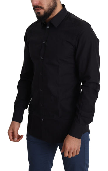 Dolce & Gabbana Black Cotton Men Formal GOLD Dress Shirt
