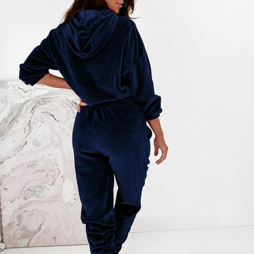 Hooded Long Sleeve Sweatshirts And Drawstring Shorts Suit