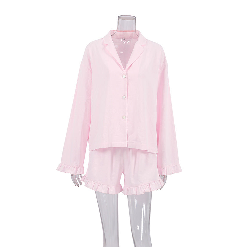 Autumn Long Sleeve Shorts Pajamas Pure Cotton Wooden Ear Loose Ladies