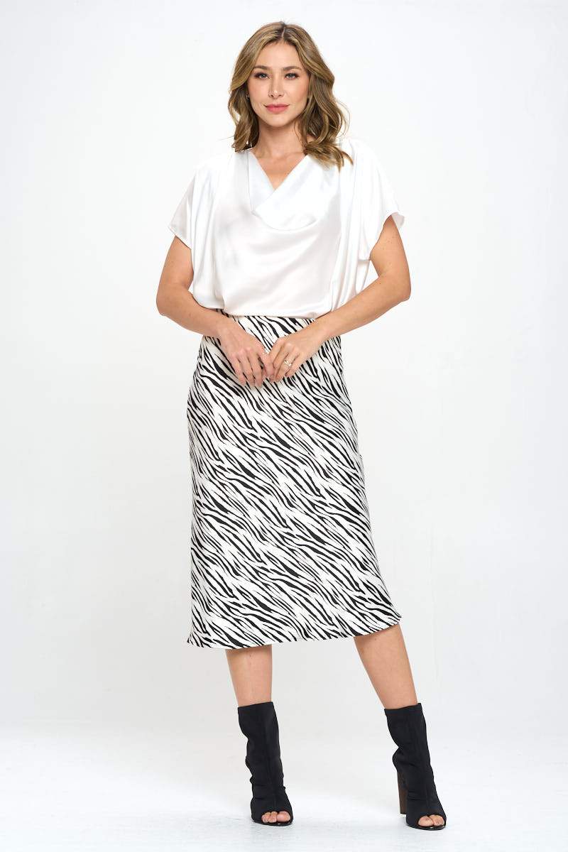 Satin Cowl Neck Short Sleeve Top
