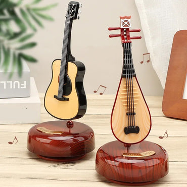 Rotating Music Box Guitar Violin Music Box Birthday Gift Girls Holiday Gift Living Room Creative Ornament Small Sculpture