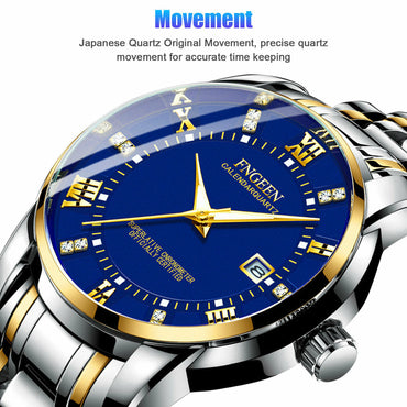FNGeen Men's Watch Waterproof Classic Stainless Steel Quartz Luminous
