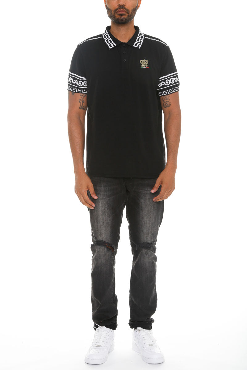 Italian Print Collared Polo Shirt