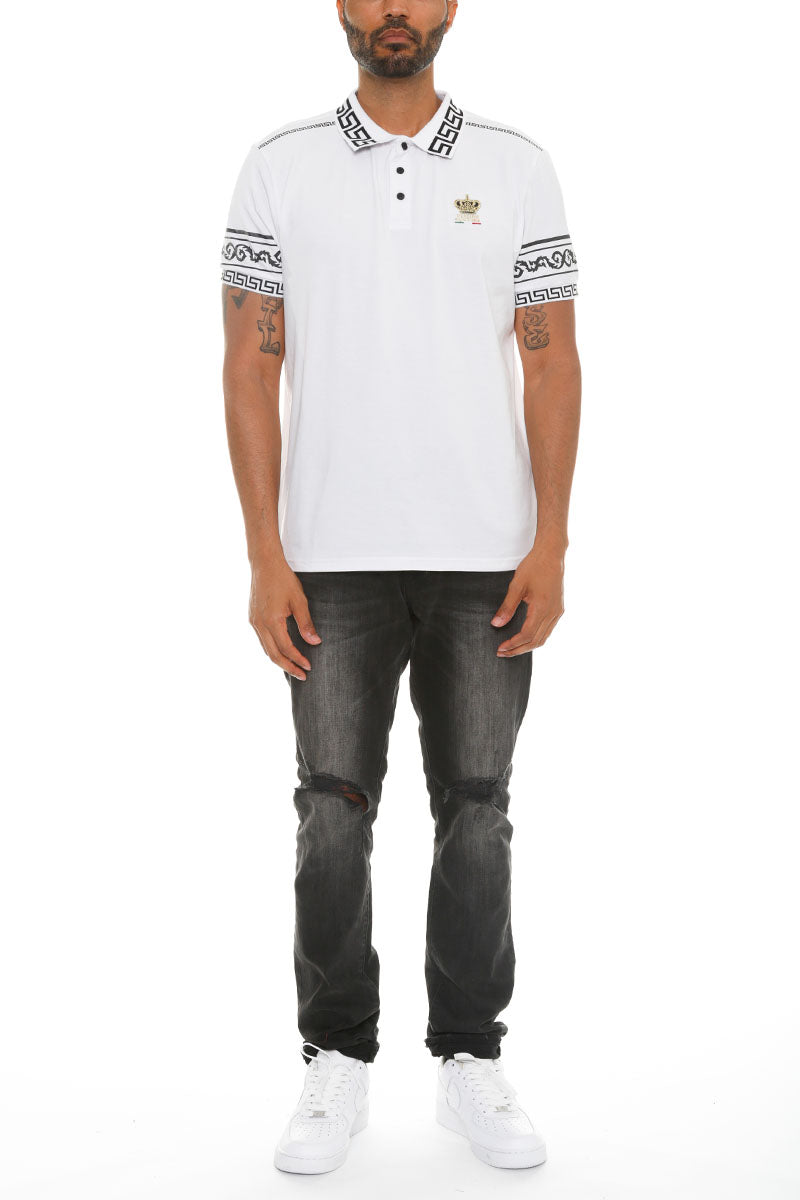Italian Print Collared Polo Shirt