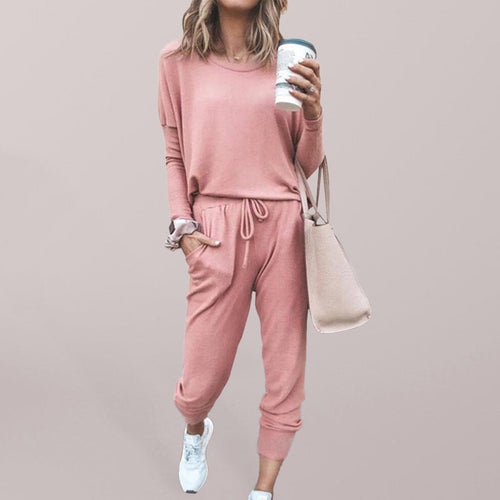 Women's Solid Color Sweatshirt & Sweatpants Set