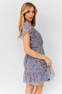 Puff Sleeve Faux Wrap Mini Dress With Ruffle