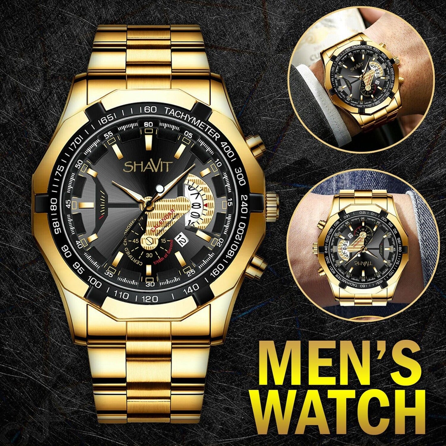 Classic Gold Men Quartz Watch Stainless Steel Business Watch