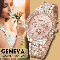 Luxury Classic Stainless Steel Crystal Quartz Round Wrist Watch for Women