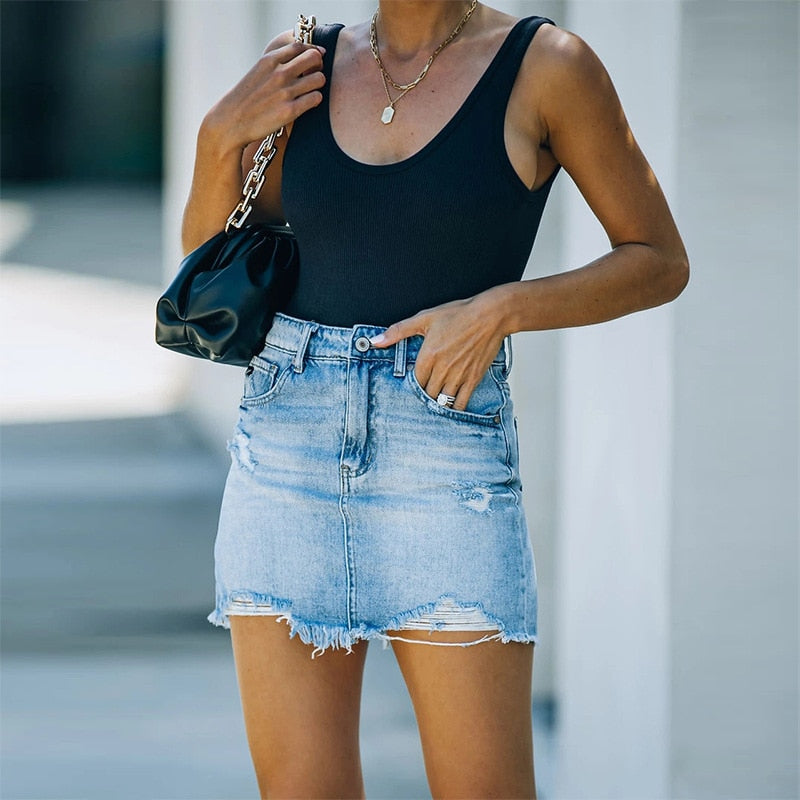 High Waist Vintage Denim Mini Skirt for Women
