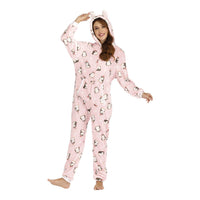 Women  Flannel Christmas Animal Print Jumpsuit Pajamas Homewear