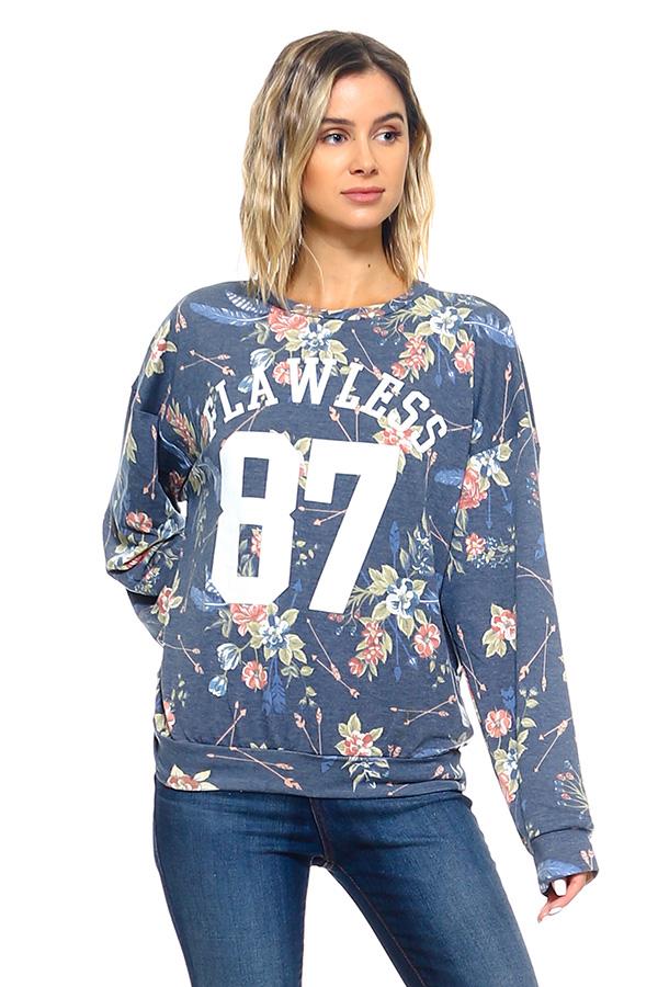French Terry Floral Print Sweatshirts