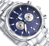 Amber Time Men's Quartz Chronograph Watch Stainless Steel Band 50m
