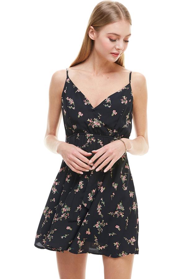 Mini short dress Floral Surplice Sash Skater Dress