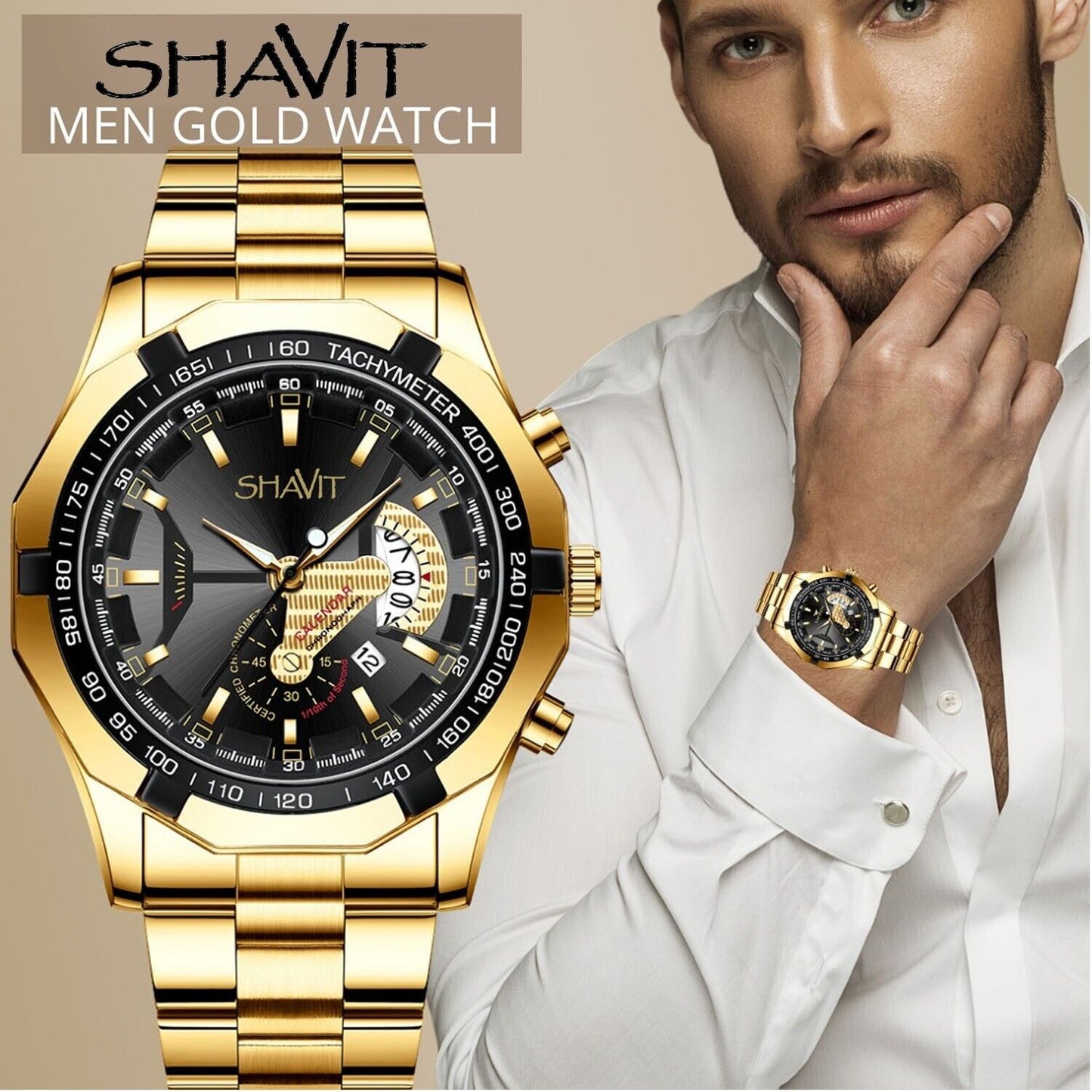 Classic Gold Men Quartz Watch Stainless Steel Business Watch
