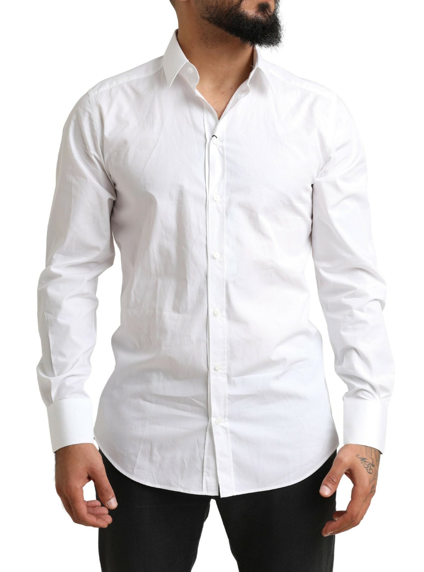 Dolce & Gabbana White GOLD Cotton Men Formal Dress Shirt