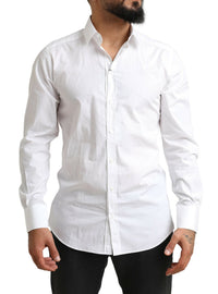 Dolce & Gabbana White GOLD Cotton Men Formal Dress Shirt