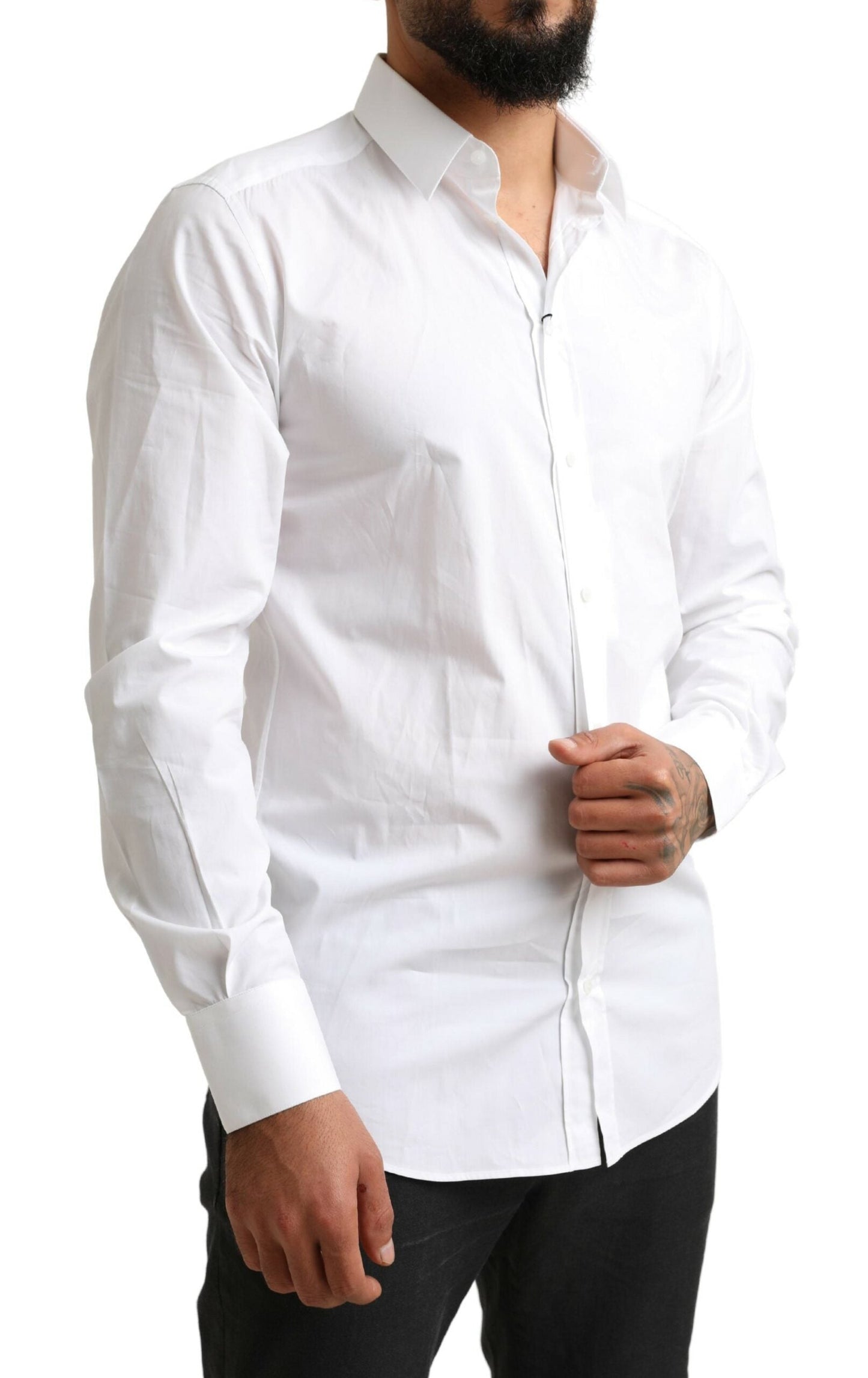 Dolce & Gabbana White GOLD Cotton Men Formal Dress Shirt