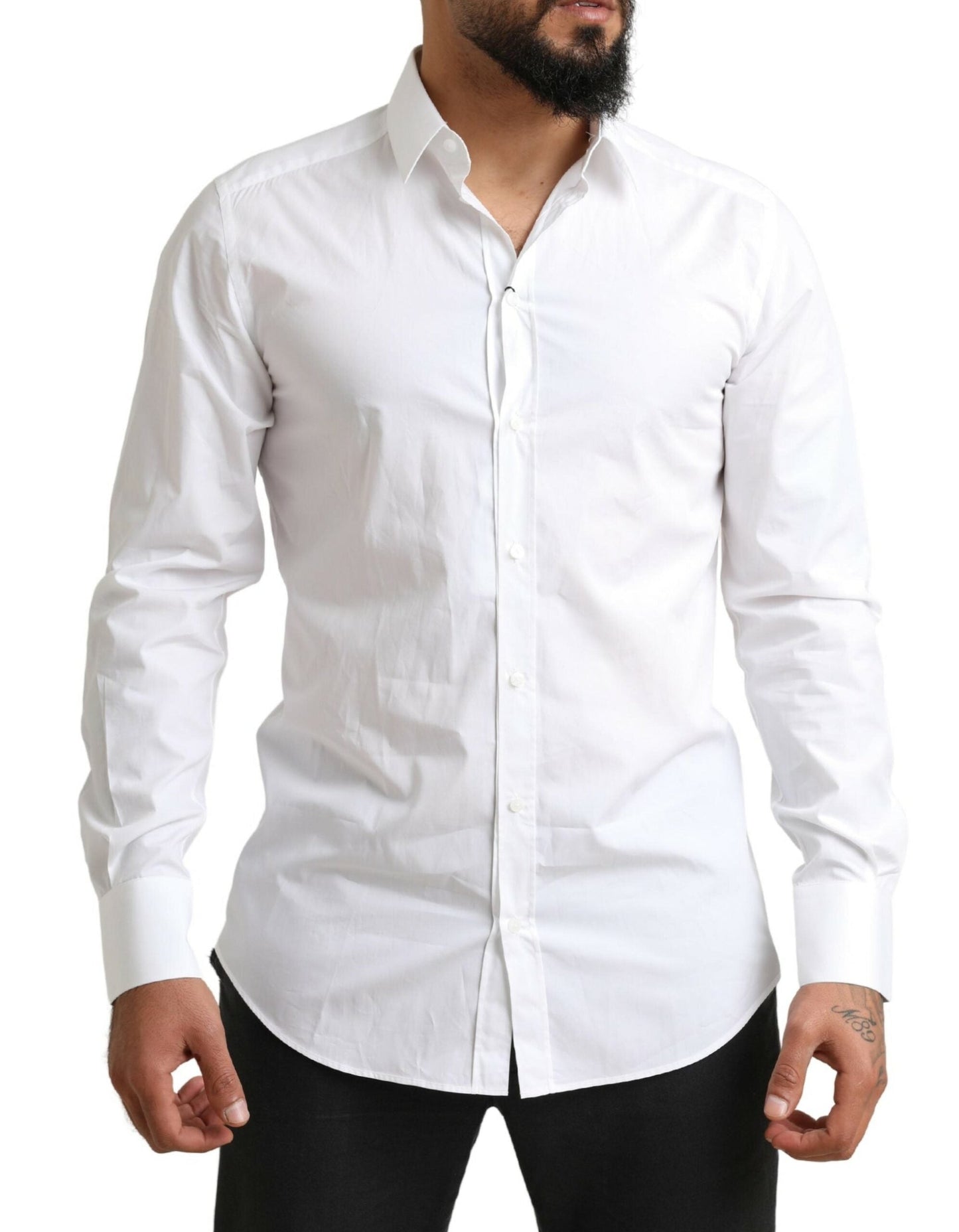Dolce & Gabbana White GOLD Cotton Men Formal Dress Shirt