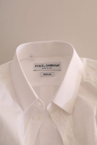 Dolce & Gabbana White GOLD Cotton Men Formal Dress Shirt