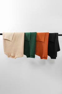 Gold Flame Patch Pocket Ribbed Knit Short Sleeve Sweater
