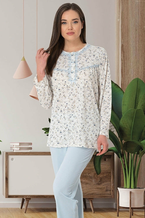 Patterned Plus Size Maternity & Nursing Pajamas Blue