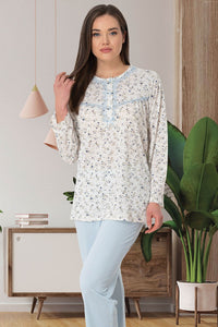 Patterned Plus Size Maternity & Nursing Pajamas Blue