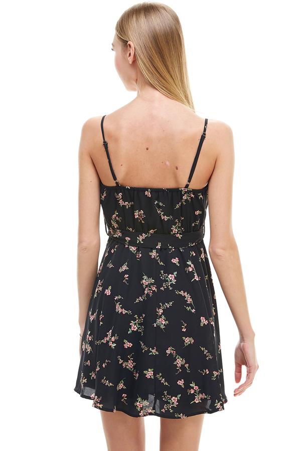 Mini short dress Floral Surplice Sash Skater Dress