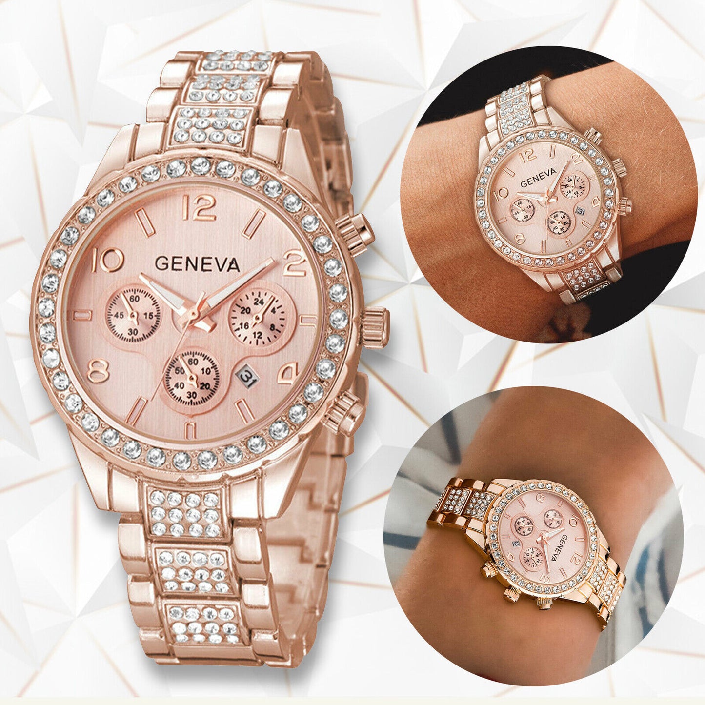 Geneva Women's  Classic Stainless Steel Crystal Quartz wristwatch for Women