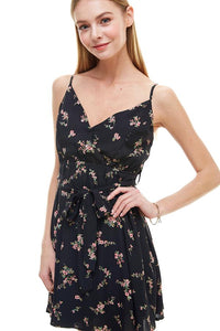 Mini short dress Floral Surplice Sash Skater Dress
