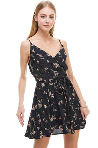 Mini short dress Floral Surplice Sash Skater Dress