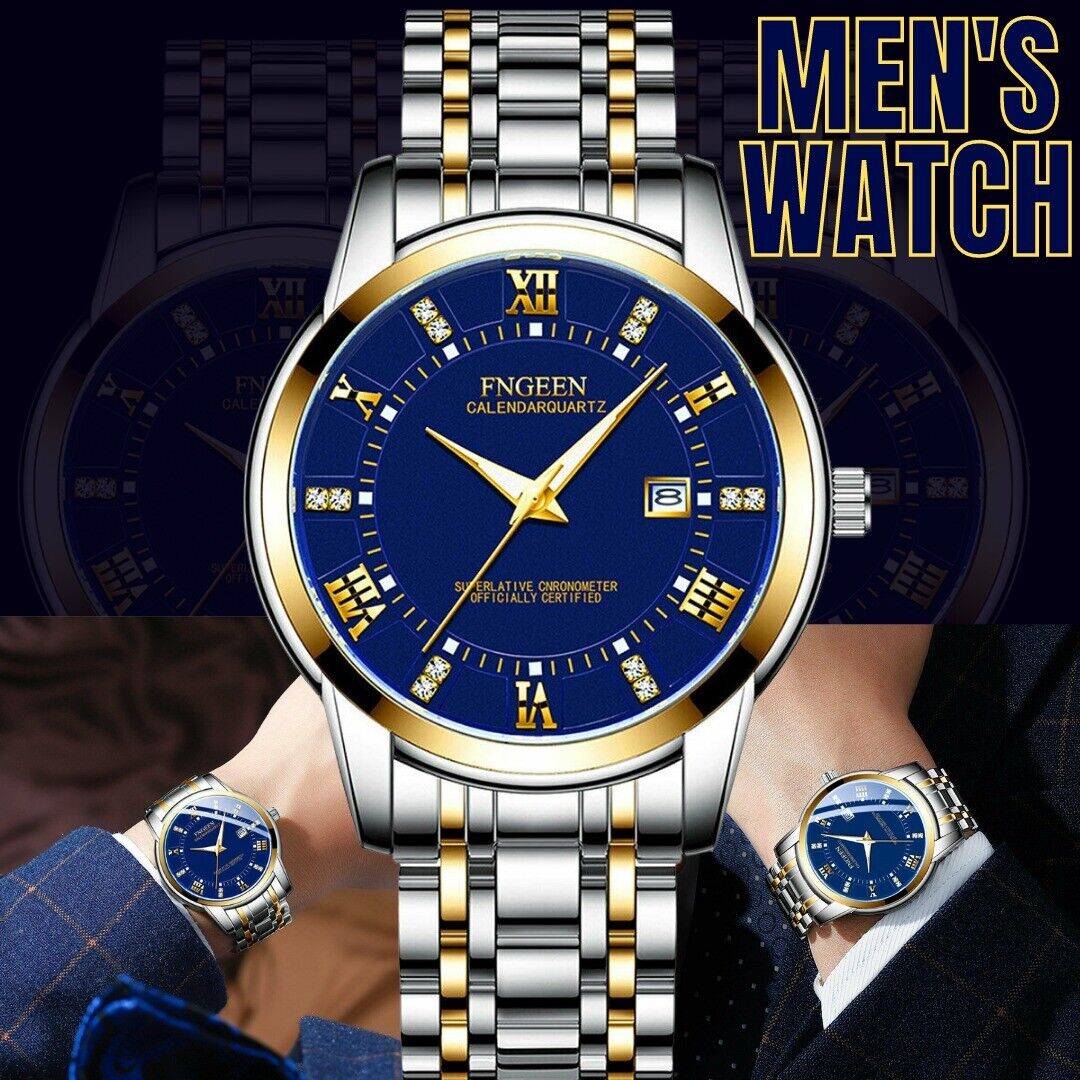 FNGeen Men's Watch Waterproof Classic  Stainless Steel Quartz Luminous