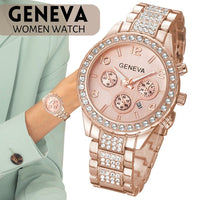 Luxury Classic Stainless Steel Crystal Quartz Round Wrist Watch for Women