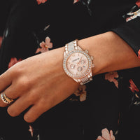 Luxury Classic Stainless Steel Crystal Quartz Round Wrist Watch for Women