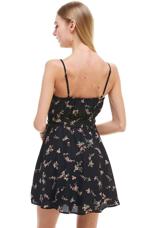 Mini short dress Floral Surplice Sash Skater Dress