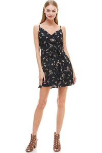Mini short dress Floral Surplice Sash Skater Dress