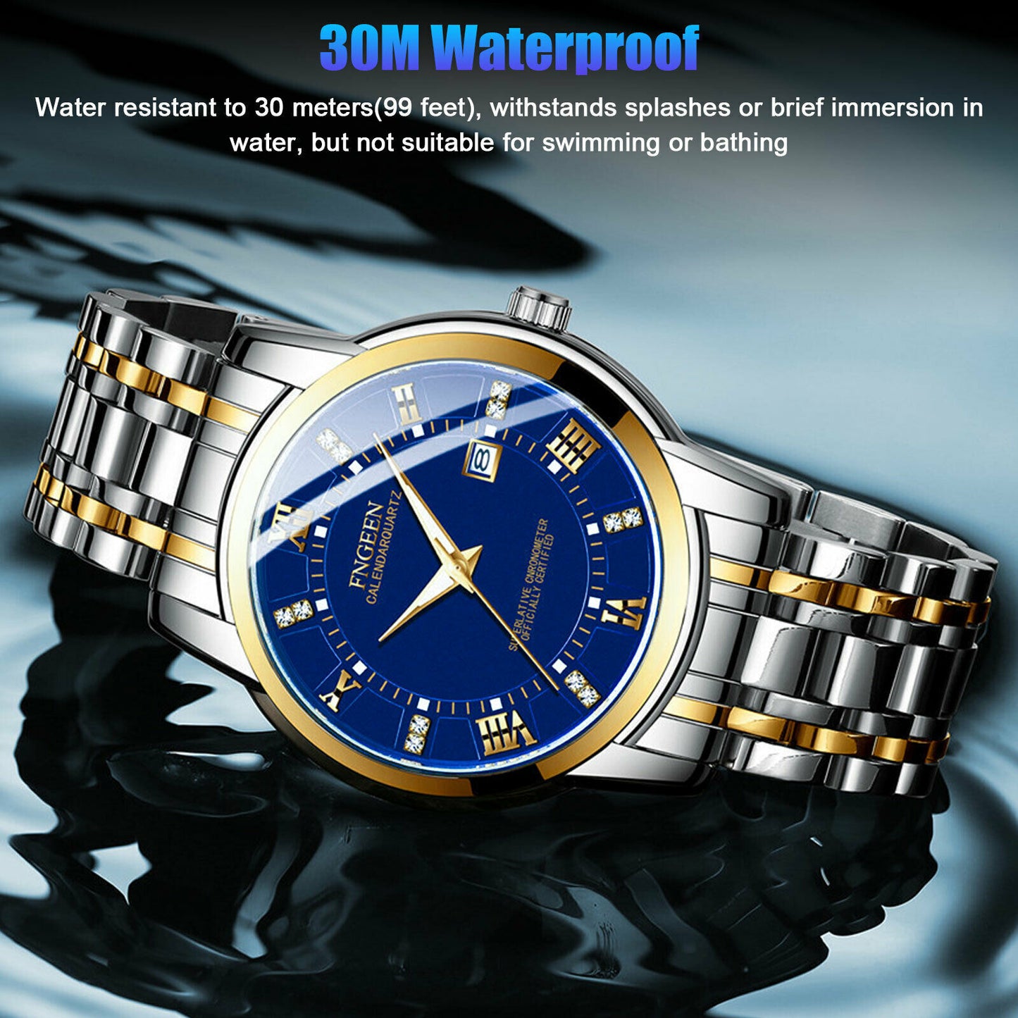 FNGeen Men's Watch Waterproof Classic  Stainless Steel Quartz Luminous