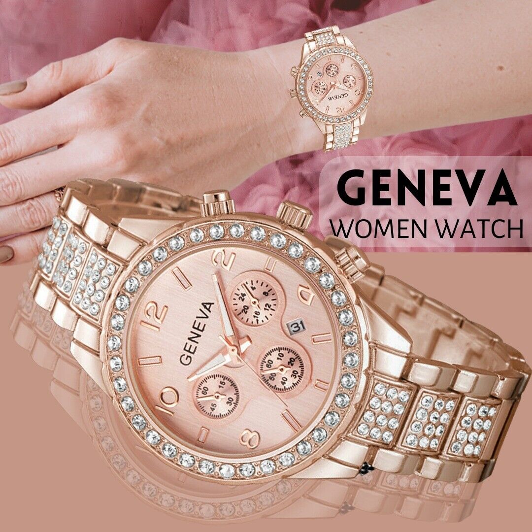 Luxury Classic Stainless Steel Crystal Quartz Round Wrist Watch for Women