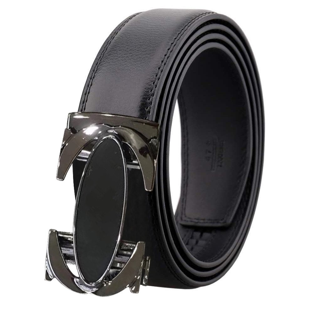 Black and Gun Mens Adjustable Ratchet Slide Buckle Belt - Genuine