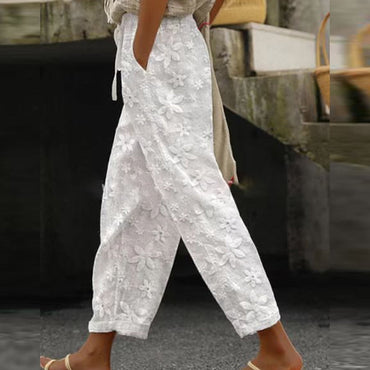 Dratring Elastic Waist Pockets Pants