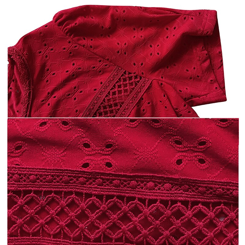 Lace Blouses Casual Hollow Out O Neck Women Shirt