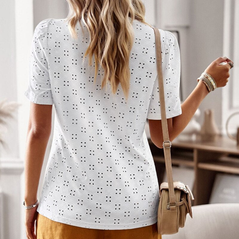 Lace Blouses Casual Hollow Out O Neck Women Shirt