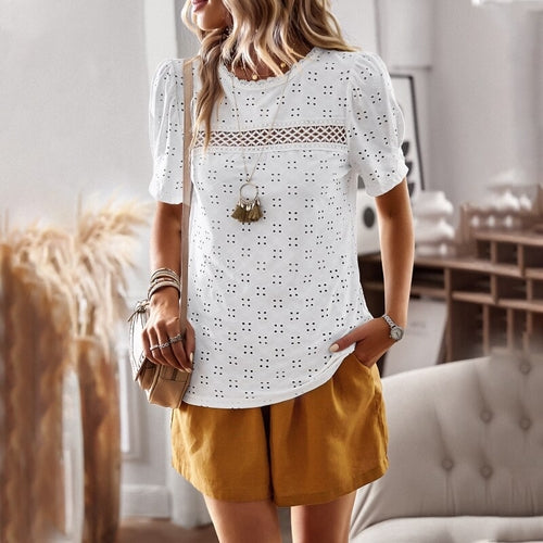 Lace Blouses Casual Hollow Out O Neck Women Shirt