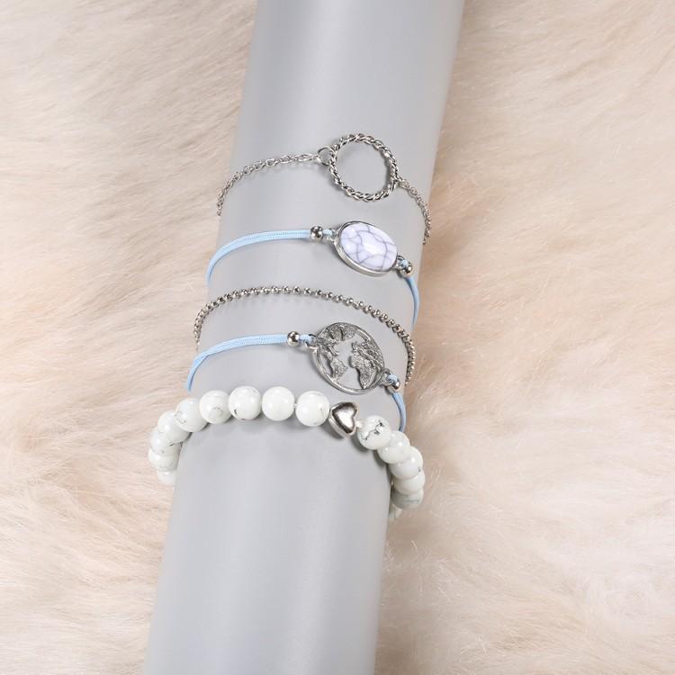 White Marble Filligree Strectch 5 Piece Bracelet