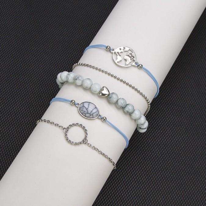 White Marble Filligree Strectch 5 Piece Bracelet