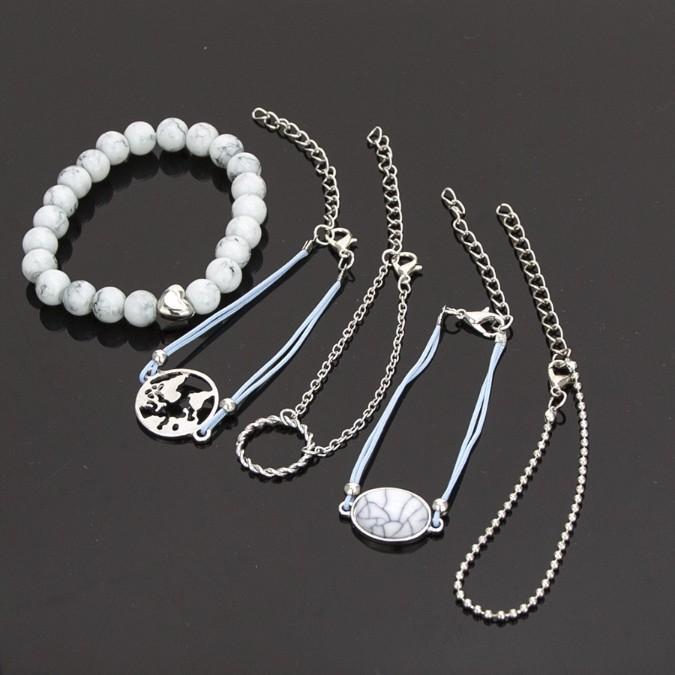 White Marble Filligree Strectch 5 Piece Bracelet