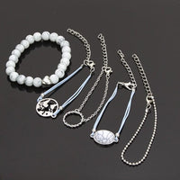 White Marble Filligree Strectch 5 Piece Bracelet