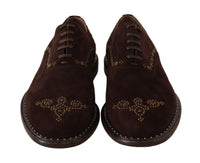 Dolce & Gabbana Brown Suede Marsala Derby Studded Shoes