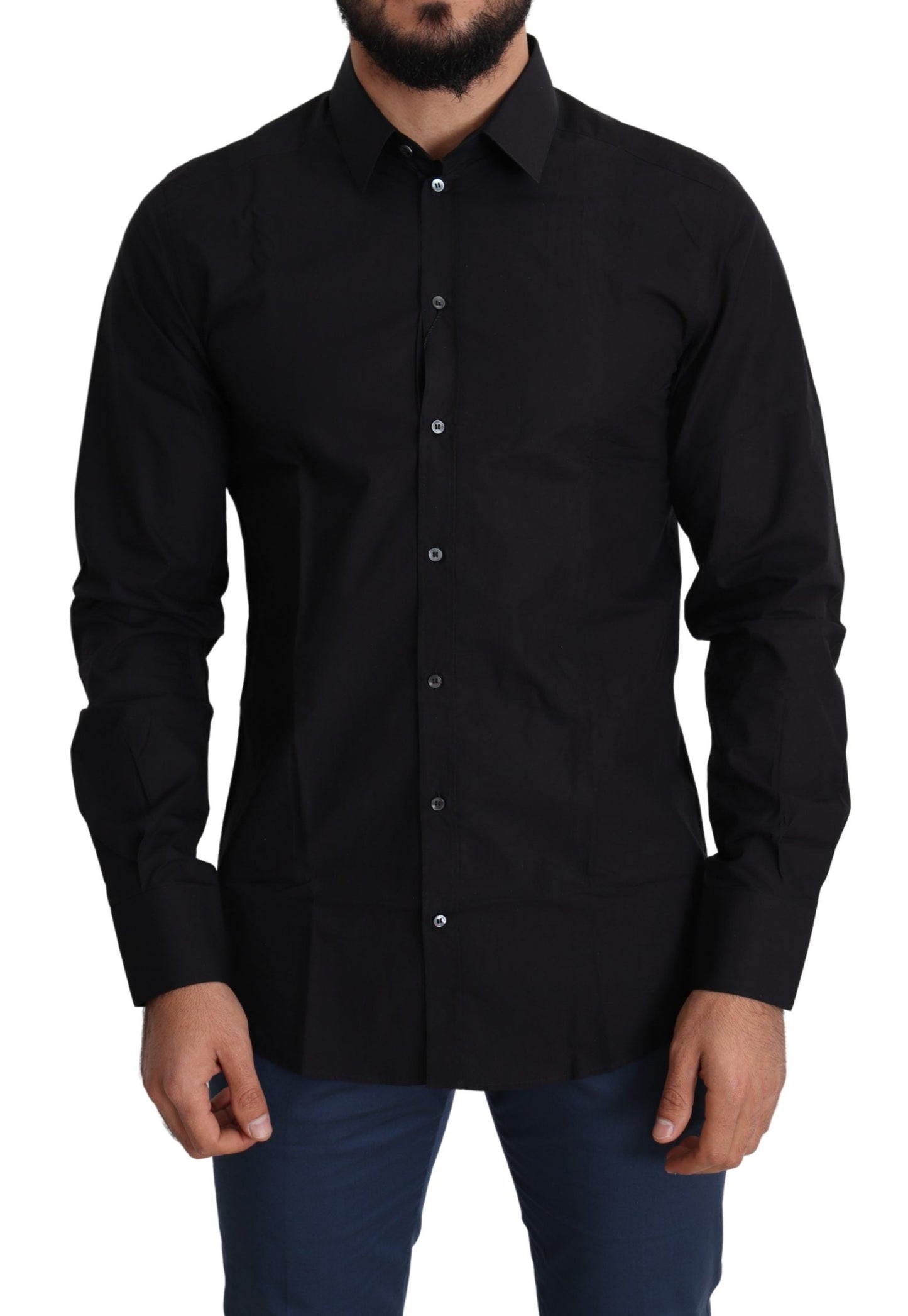 Dolce & Gabbana Black Cotton Men Formal GOLD Dress Shirt
