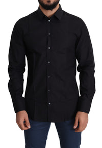 Dolce & Gabbana Black Cotton Men Formal GOLD Dress Shirt